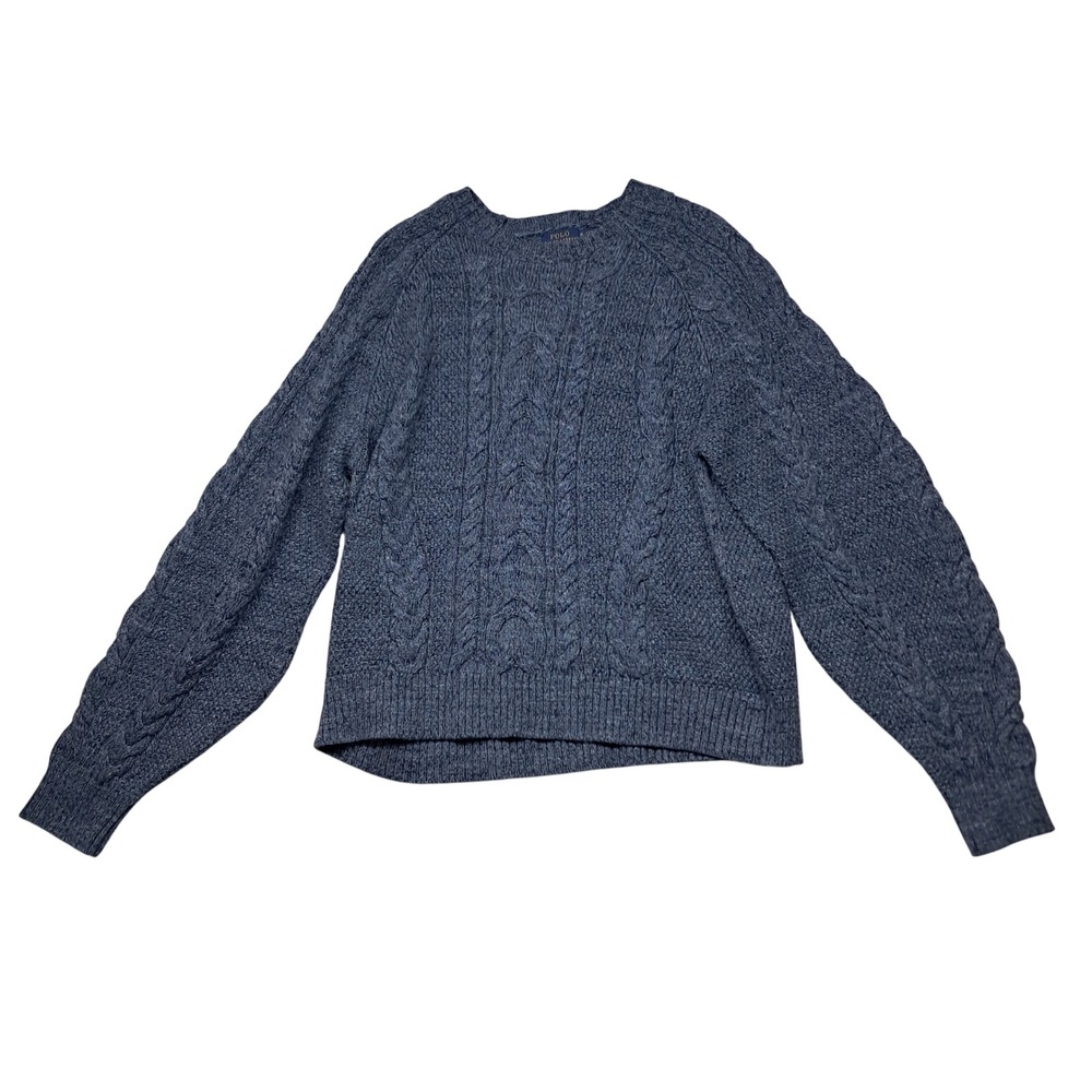 Polo Ralph Lauren Sweater Womens XL Blue Chunky Cable Knit Crewneck Cotton Linen